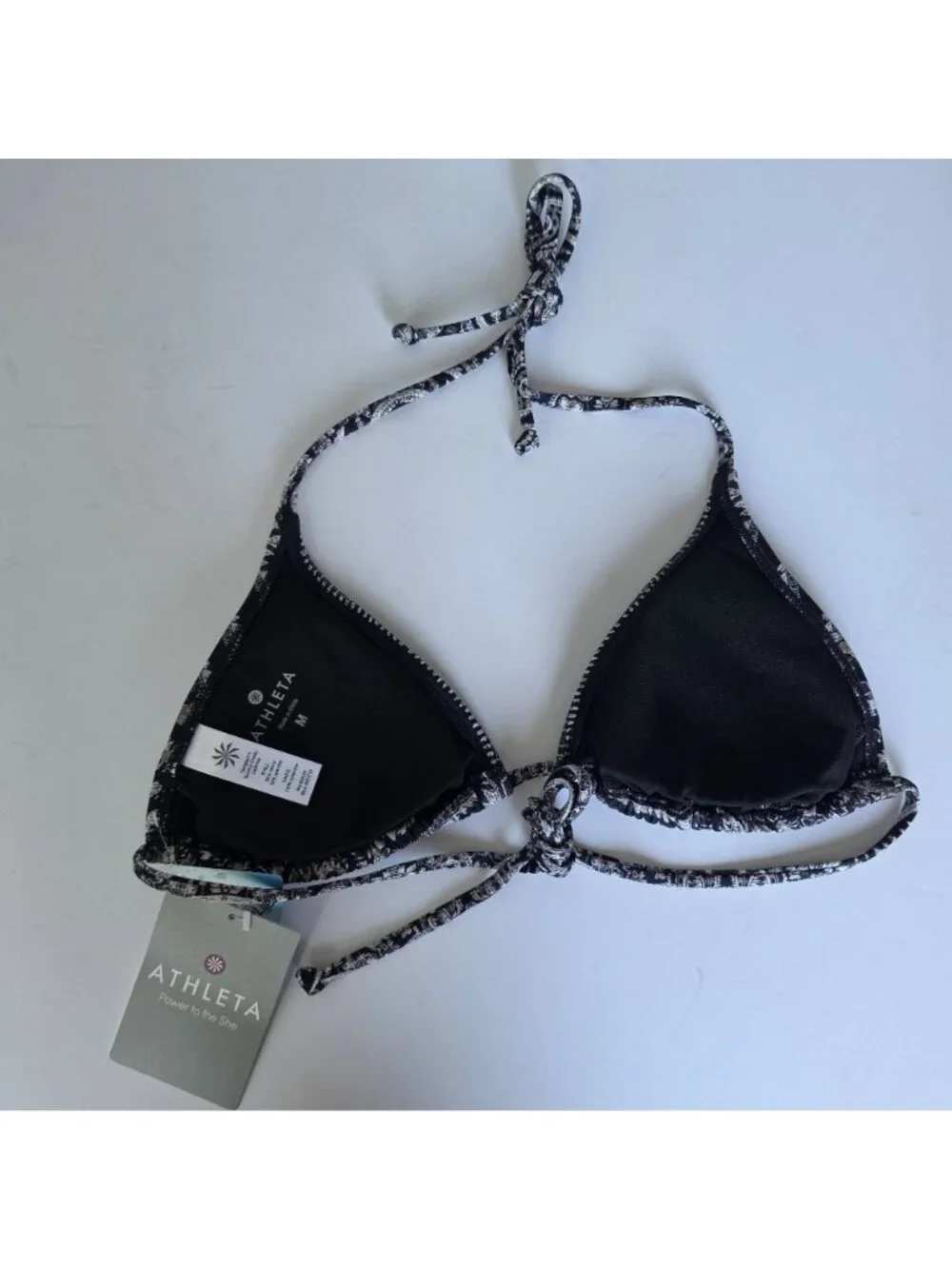 Athleta Martina String Black Triangle Halter Bikini Top Size M Tie Back Swim